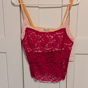 Elegant Lace Camisole Top - Pink and Red